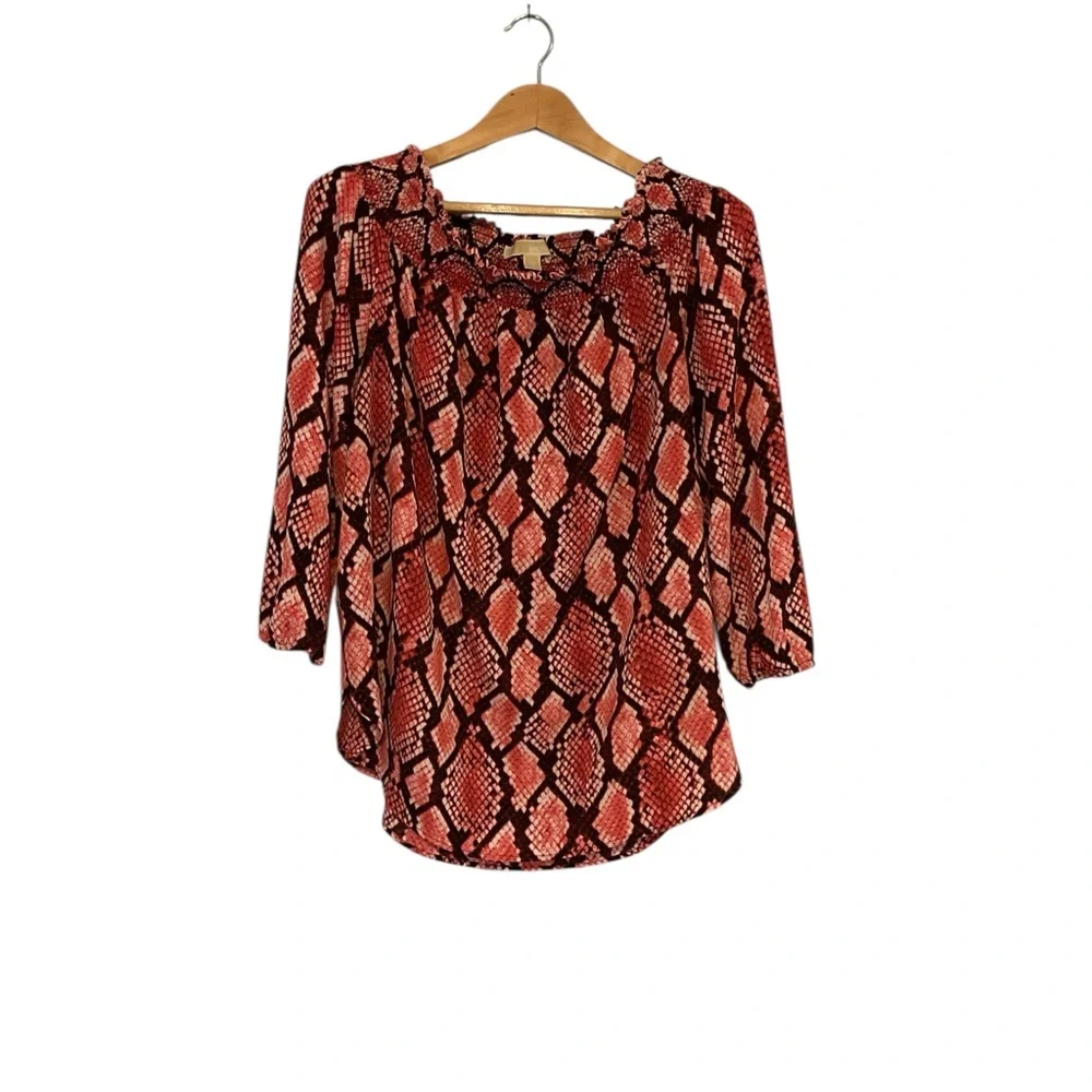 Michael Kors Red‎ and Black Snake Print off shoulder Blouse size XL